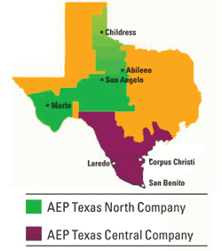 Map of AEP Texas service areas
